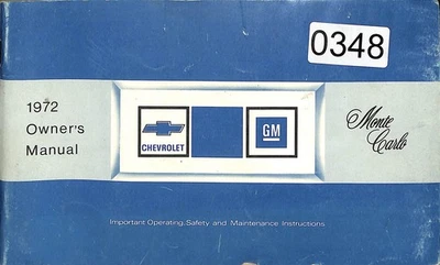Chevrolet Monte Carlo 1972 manual del propietario GM Mark of Excellence Book Foto 1 de 2