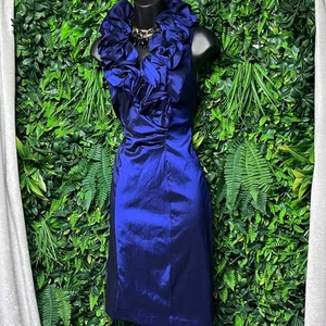 Xscape Joanna Chen Kleid Größe 6 Blau Rüschen Ausschnitt Ärmellos Cocktail Party 3146 - Bild 1 von 9