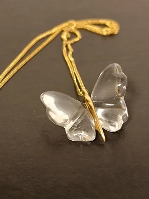 Lalique Butterfly Gold Color Necklace Elegant French Jewelry Collectible Design - Image 1 of 4