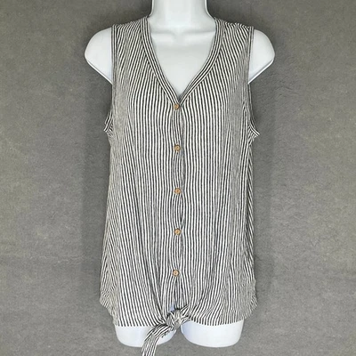 Blusa feminina Rachel Zoe listrada 100% linho com botões na cintura tamanho M leve - Imagem 1 de 4