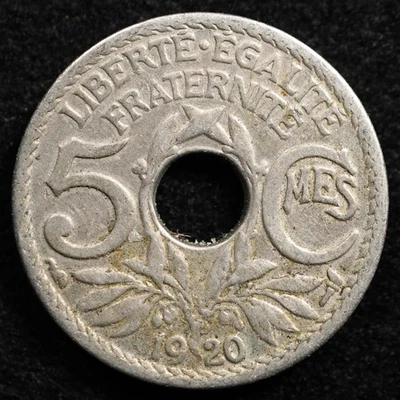 法国 5 美分 1920 年硬币,Inv#F156 — 第 1/2 张图片