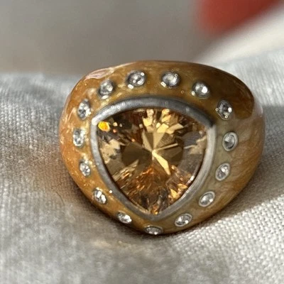 Цитрин кольцо с CZ камни кремовая инкрустация размер 6,5 - Изображение 1 из 4