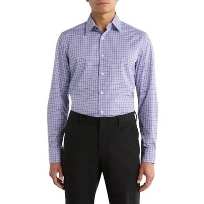 NUEVA Camisa de Vestir Duchamp Para Hombre 17 XL Calce Ajustado Púrpura Cuadros Elástico Algodón Foto 1 de 4