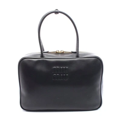 Miu Miu 皮革蝴蝶结手提包女式黑色均码 — 第 1/4 张图片