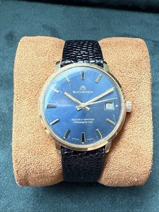 Vintage Bucherer 18kt Solid Gold Chronometer Blue Dial Men’s Watch - Picture 1 of 5
