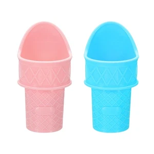 2 Pcs 3.94" Ice Cream Cone Scoop Plastic Reusable Cup Spoon, Pink and Blue - Picture 1 of 7