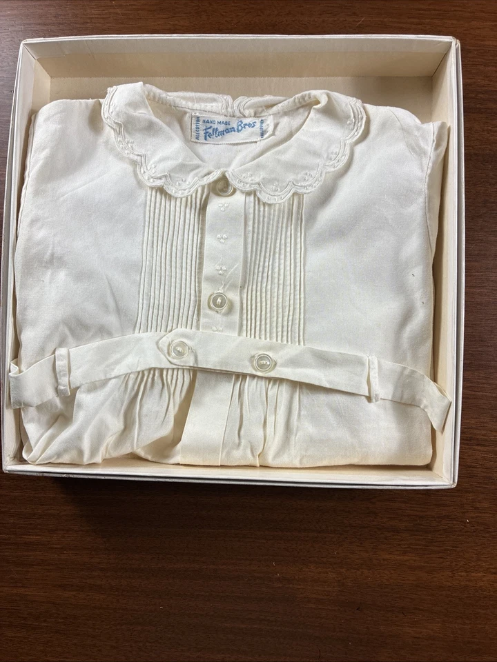 VTG Feltman Brothers Cream Collared Pin Tuck Handmade Baby Boy Newborn Romper - Image 1 of 4