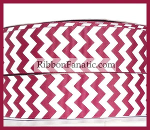 3 Yards 1 1/2" 1,5" weinrot burgunderrot und weiß Chevron Streifen Ripsband   - Bild 1 von 2