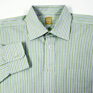 Camisa de vestir Ike Behar New York verde negro azul a rayas manga larga 16-1/2-XL - Imagen 1 de 11