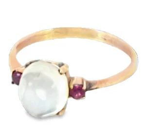 Moonstone And Ruby Genuine Gemstone Set with  in 9 KT Gold Lady's Ring,H97 - Picture 1 of 6