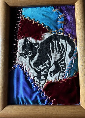 Crazy Quilt Cat Art 6”x8” en marco Foto 1 de 4