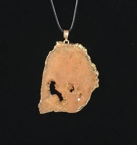 Geode Slice Pendant Peach/Orange Drusy Goldtone Trim Handmade - Picture 1 of 4