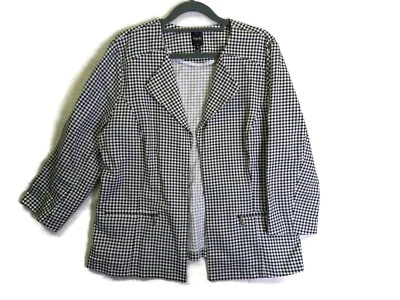 Rafaella Blazer Women sz 14 Cotton Black Check Zip Pocket Jacket Classic Gingham - Image 1 of 4