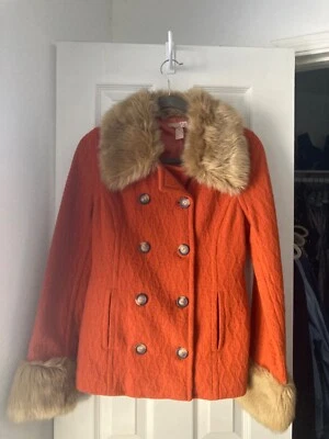 Abrigo Mujer Veintiuno Contemporáneo Mezcla Lana Naranja Guisante Talla L Foto 1 de 4