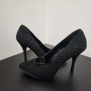 BRECKELLES Women's Black Faux Suede Pump Stiletto High Heels Black Beads Size 8 - Picture 1 of 6