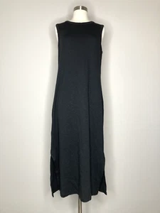ABLE Dress Women Size Large Black Sleeveless Midi Side Slits Crew Neck Cotton - Picture 1 of 7