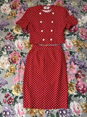 Darling JH Collectibles Red and White Polka Dot Skirt/Jacket Set - Image 1 of 4