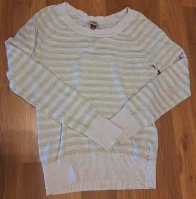 Vintage l.e.i  Casual Collection Junior Ivory Gold Striped Sweater SZ M - Image 1 of 4