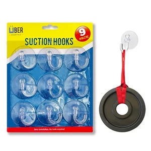 9x Clear Suction Cup Hooks Wall Hanging Bathroom Kitchen Glass Window Hangers - Picture 1 of 2