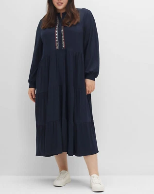 Sheego Maxi Jersey Stufenkleid im Boho-Stil dunkelblau Gr. 46 Übergröße - Bild 1 von 4