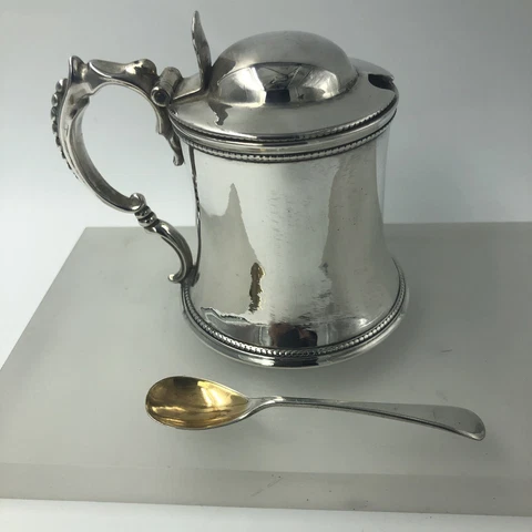 Lovely Victorian Silver Mustard Pot George Unite 1870 With Liner & Silver spoon Cover