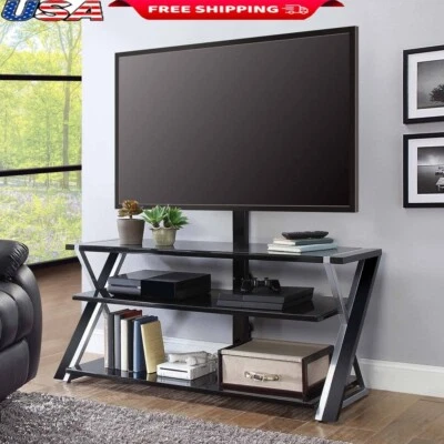 3 In 1 TV Stand Swivel Wall Mounted Tabletop Display Black Glass Shelves Storage - Image 1 of 4
