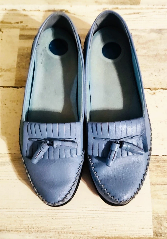 Zapatos Dr. Scholls Mujer 7.5 M Mocasines Cuero Azul Claro Kiltie Borlas BONITOS Foto 1 de 1