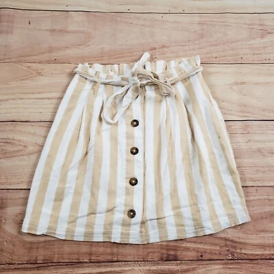 Hollister Skirt Womens Small Mini Beige White Button Front Tie High Rise Ladies - Image 1 of 4