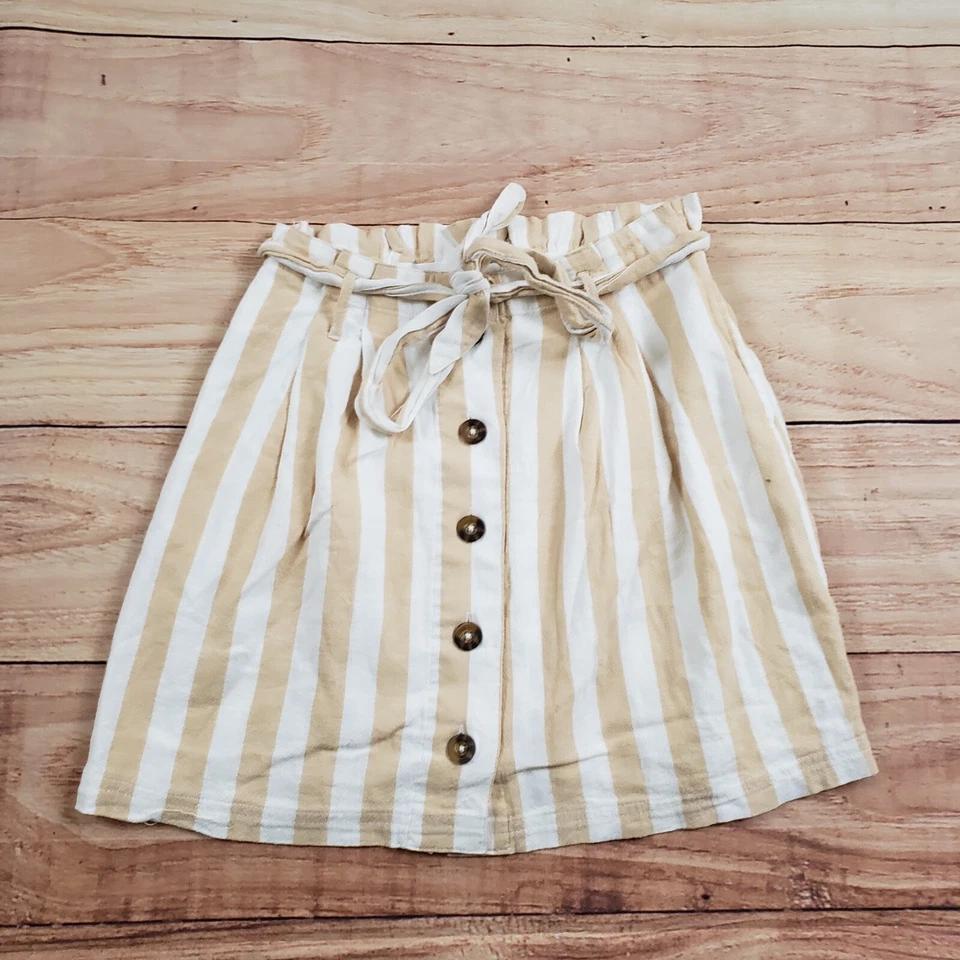 Hollister Skirt Womens Small Mini Beige White Button Front Tie High Rise Ladies - Image 1 of 4