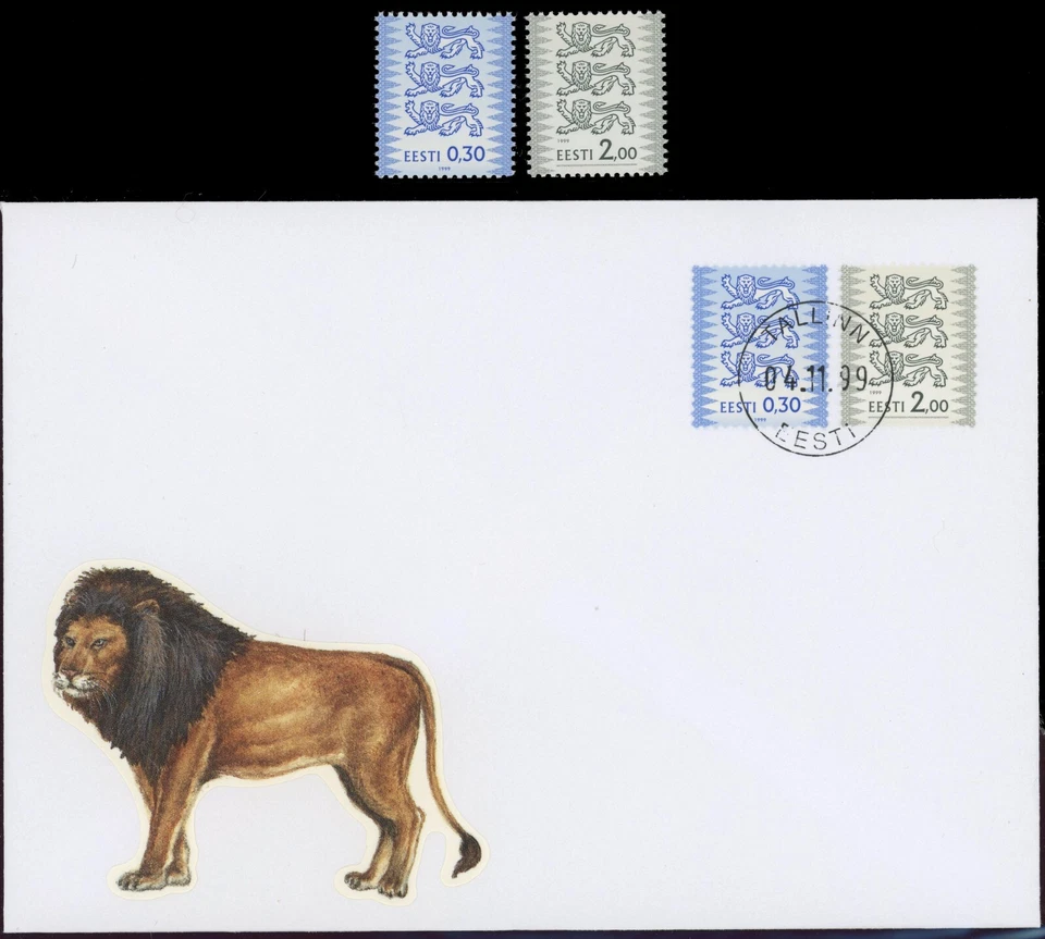 ESTONIA #373 #376 Coat of Arms Heraldic Lions 1999 FDC First Day Cover Postage - Image 1 of 1