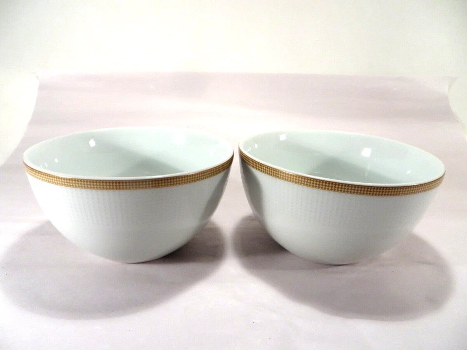 Bella Lux Soup/Cereal Bowls Set of 3 Gold Edge Porcelain 5.5"dia - Image 1 of 4