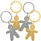 4 Pcs Stainless Steel Gingerbread Man Keychain Pendant Christmas Rings