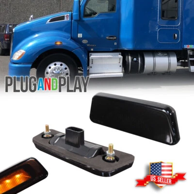 Luz indicadora lateral LED ámbar humo 2 piezas para Kenworth T680 Peterbilt 567 Foto 1 de 4
