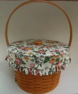 Vintage Longaberger 1998 Hostess Sewing Basket Garden Splendor Liner Fabric Lid - Picture 1 of 6
