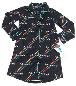 Friends Girl's Oversized Button-Up Logo Nightgown Black Size 8