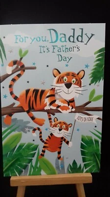 Tarjeta del día del padre para papá, lindos tigres, laminada, en relieve, 20 x 14 cm Foto 1 de 3
