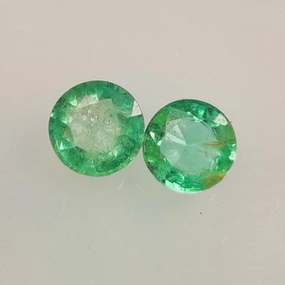 0,91 quilates - Par redondo esmeralda natural de Zambia bonita gema brillante - 9740 Foto 1 de 3
