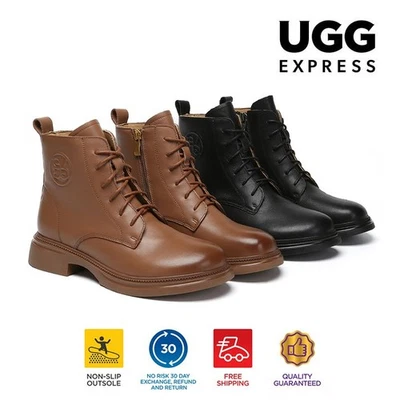 EVERAU® Women Genuine Leather Lace Up Zipper Ankle Boots Block Heels Gabriela - image 1 of 2