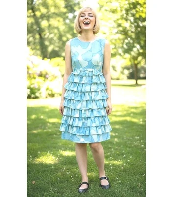 1960s Blue Mod Go Go Ruffle Shift Dress Dollie By Serbin *See For Sizing  - Image 1 of 4