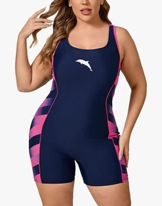 Women's Plus Size Athletic One Piece Swimsuit 5" Inseam Boyleg Full Coverage 2XL - Picture 1 of 5