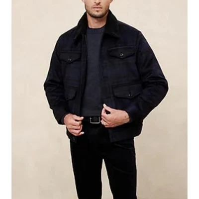 Banana Republic Sherpa Plaid Jacket Mens Size Small Black Blue NWOT Modern  - Image 1 of 4