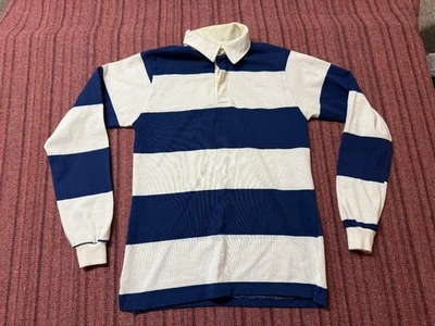 MENS VINTAGE 90S AMERICAN EAGLE USA MADE BLUE WHITE STRIPED RUGBY SHIRT SMALL - Image 1 of 4