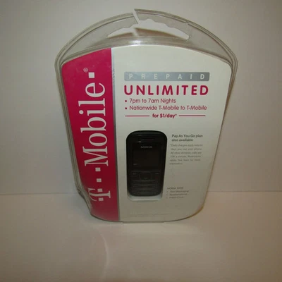 Nokia 1208 T-Mobile Cell Phone Rare New Torn Packaging Prepaid Unlimited Black - Image 1 of 4