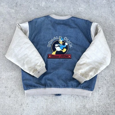Chaqueta Denim Vintage Años 90 Disney Pato Donald Universitario Bombardero Grande 26x26 Foto 1 de 4