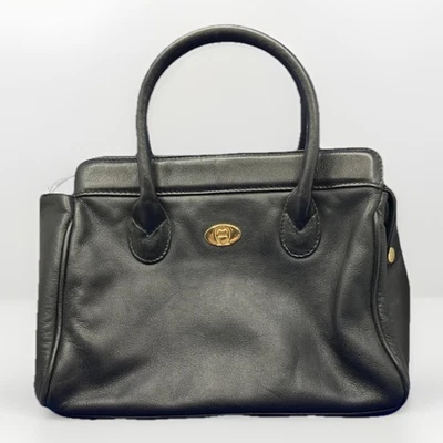 Cartera de mano vintage Etienne Aigner de cuero genuino negro con asa superior Foto 1 de 3