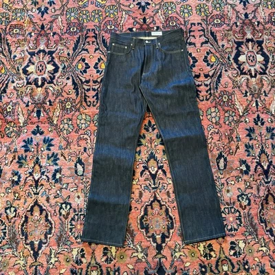 Jean vaquero Gustin ribete crudo oscuro pierna recta talla 36 botón mosca #82 nuevo sin etiquetas Foto 1 de 4