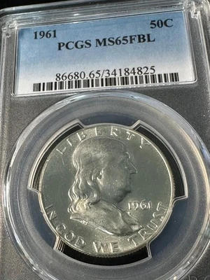 1961 Franklin Half Dollar PCGS MS65FBL   MS 65 FBL   Full Bell Lines   #4825 - Image 1 of 2