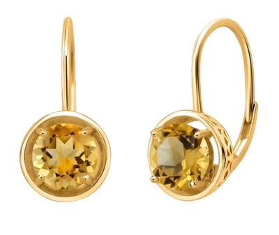925 Yellow Gold Plated Silver 2.62 Ct Round Cut Citrine Dangle Drop Earrings - Image 1 of 4