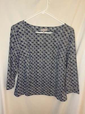 Elli Kai синий белый геометрический Топ sz 8 S 3/4 рукав нейлона эластичной опрятный - Изображение 1 из 4