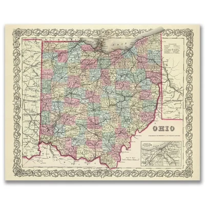 Impresión de arte de pared histórico cartografía antigua de Ohio 1855 mapa vintage 11x14 Foto 1 de 4